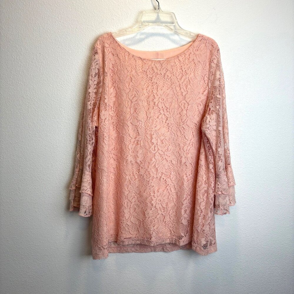 ELLE Lace 3/4 Bell Sleeve Blush Pink Stretch‎ Top XL